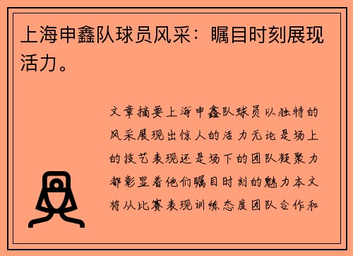上海申鑫队球员风采：瞩目时刻展现活力。